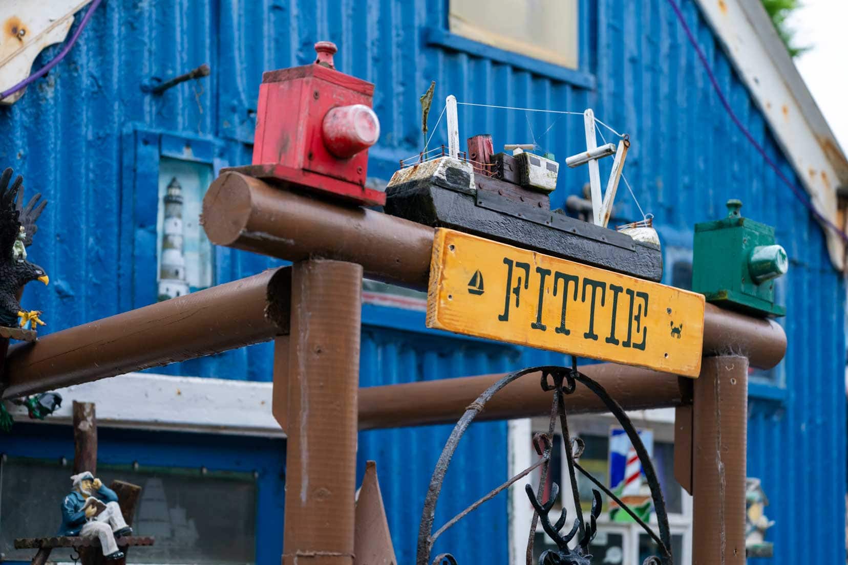 Things to do in Aberdeen Fittie-quirky-sight,of Fittie sign and ornaments