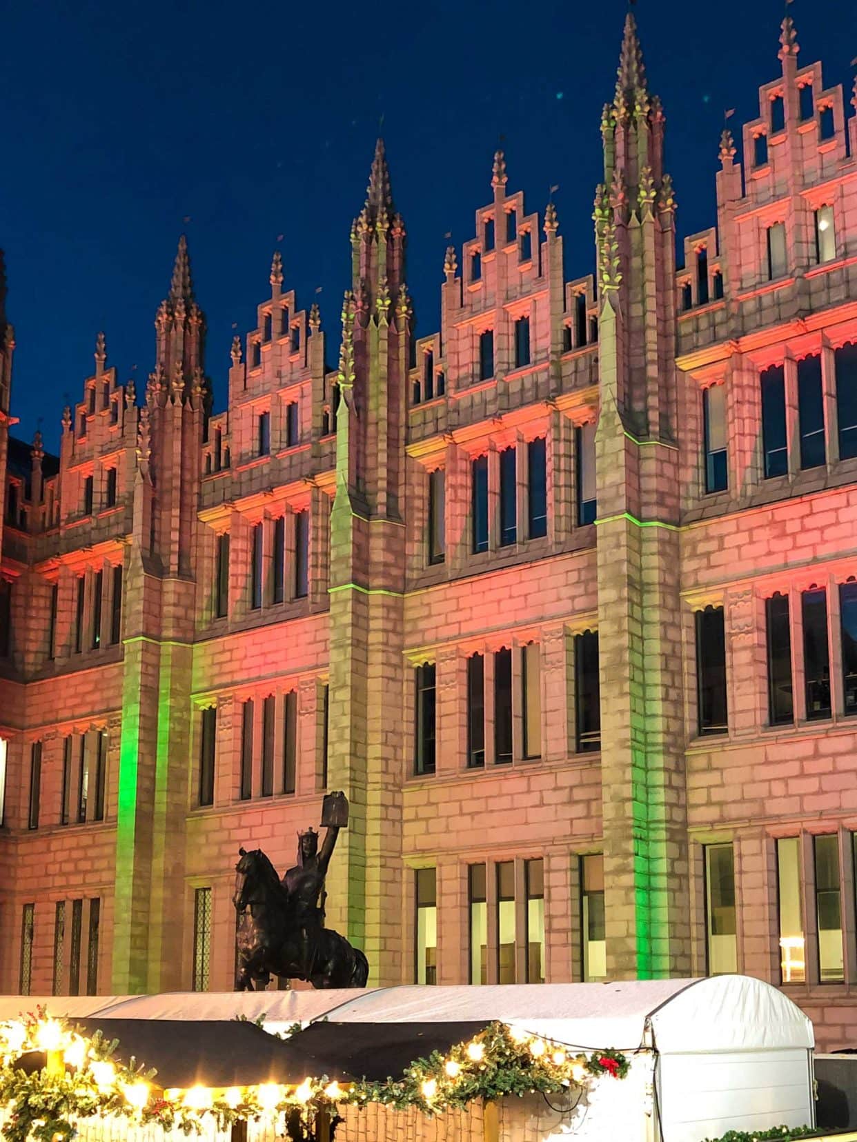 Things to do in Aberdeen - Marichal-College--lit  up by Christmas lights-Aberdeen