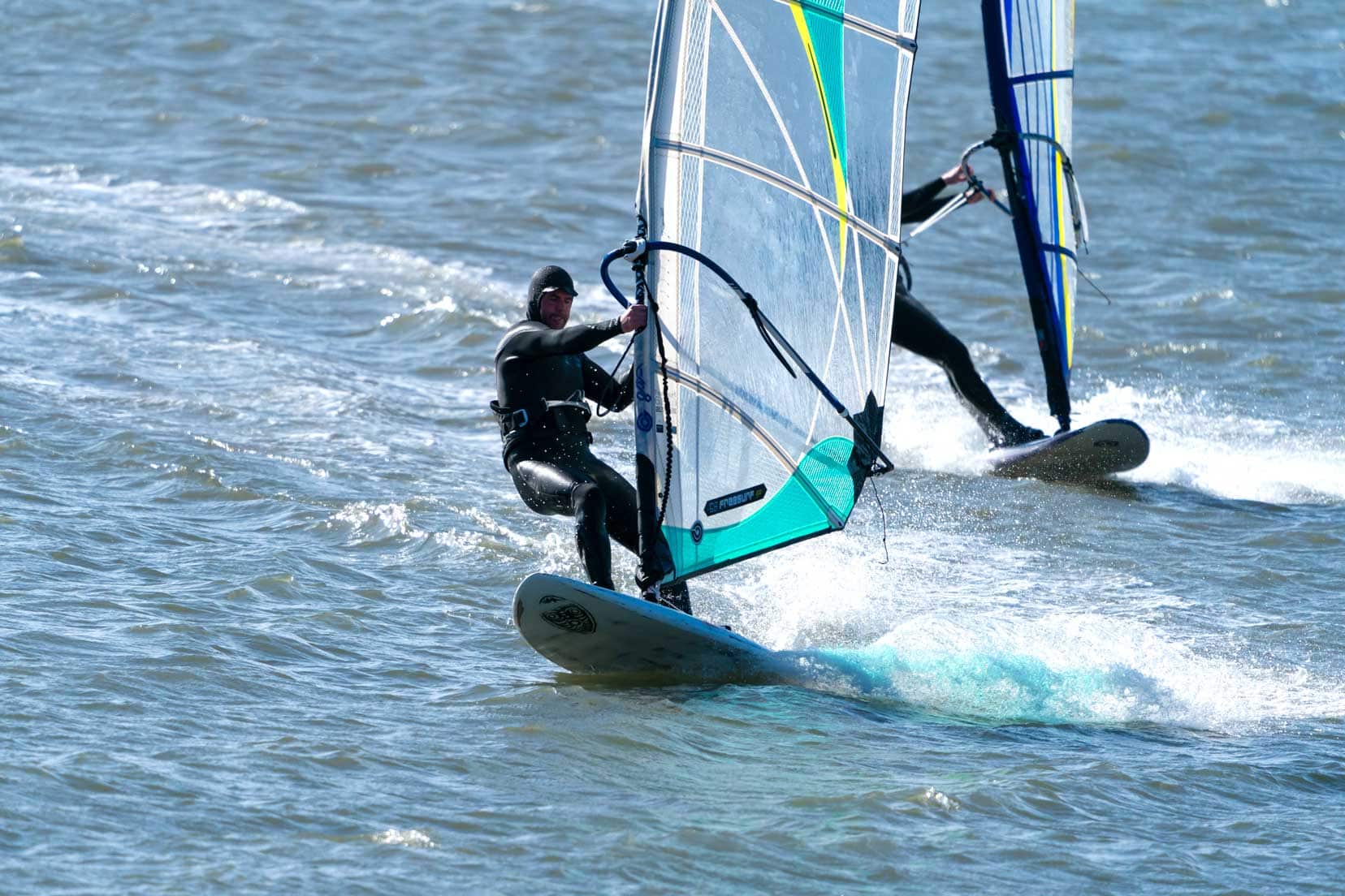 Two windsurfers at Fraserburgh - one of the things to do in Aberdeenshire