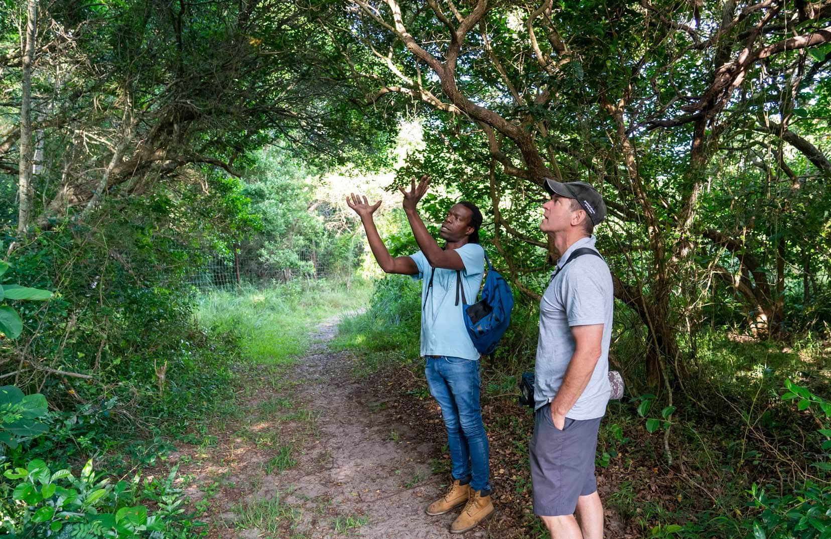 Safari and Surf guide, Sukhile Duba with Lars on guided walking tour iSimangaliso wetlands