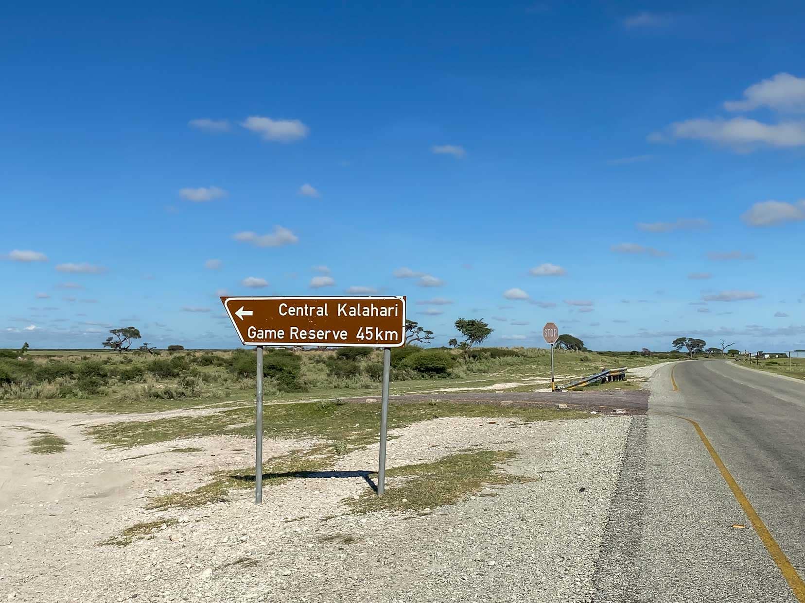Road sign to turn off to central Kalahari
