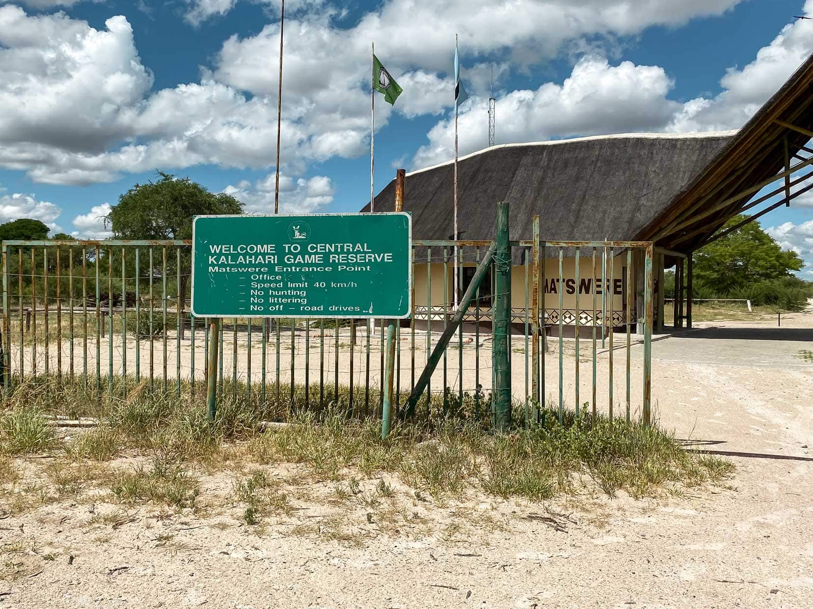 Matswere Gate - entrance to the Central Kalahari Game Reserve 