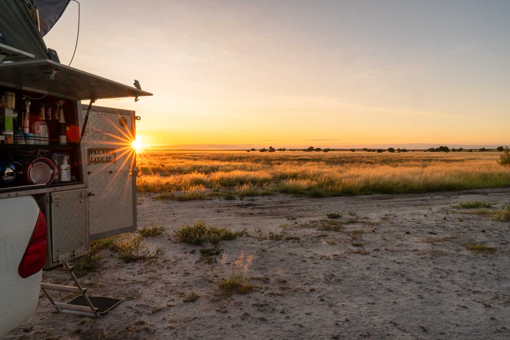 Our camper with sunset rising over piper pan