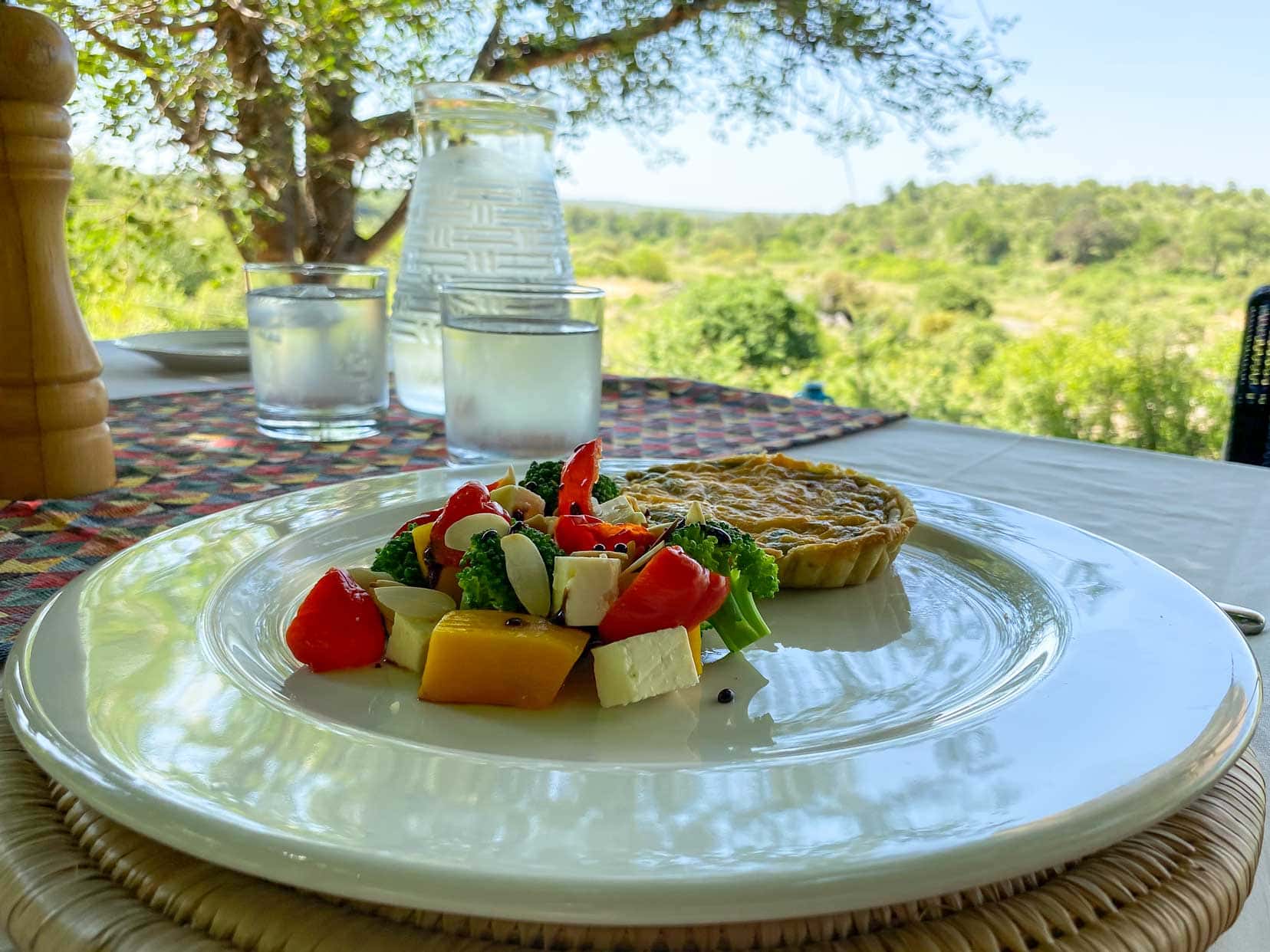 IW_quiche-and-salad-on-plate with the African bush view in the background