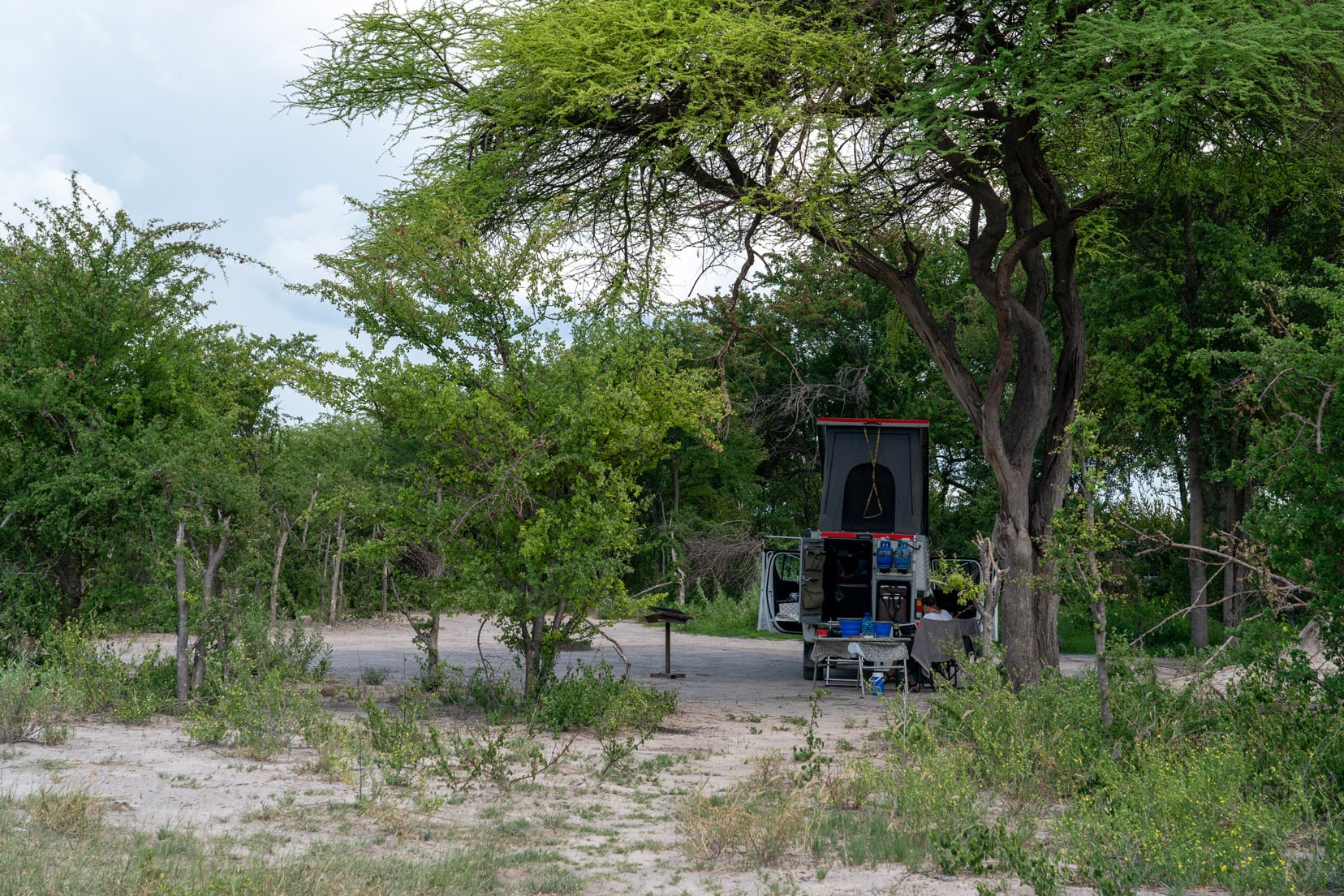 Campsite number two south camp,Nxai Pan with shady trees and sandy ground