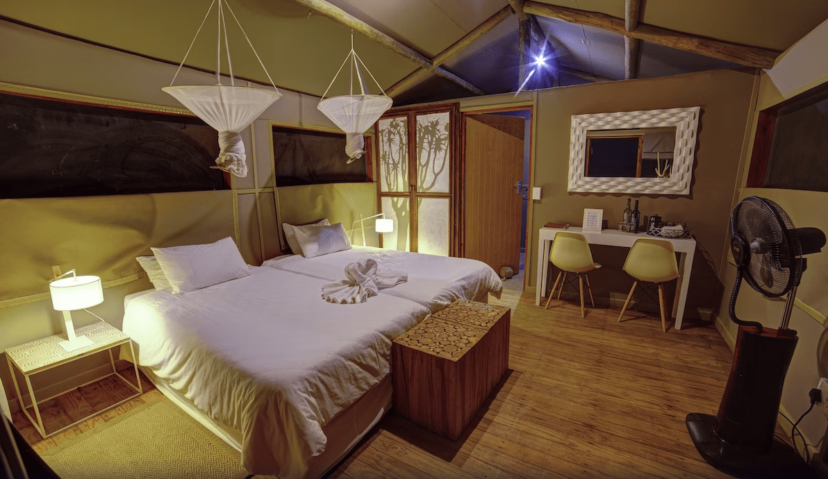 inside of a luxury tent bedroom