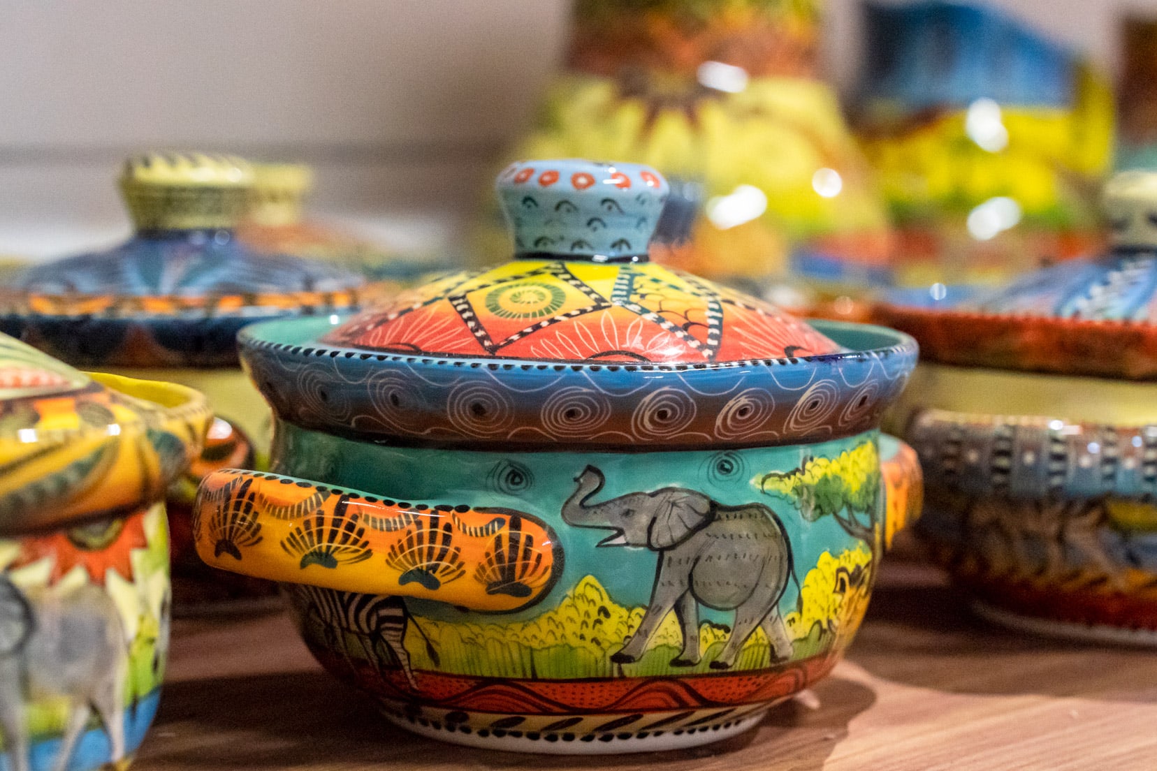 colourful ceramic bowl with an elephant  drawn on it
