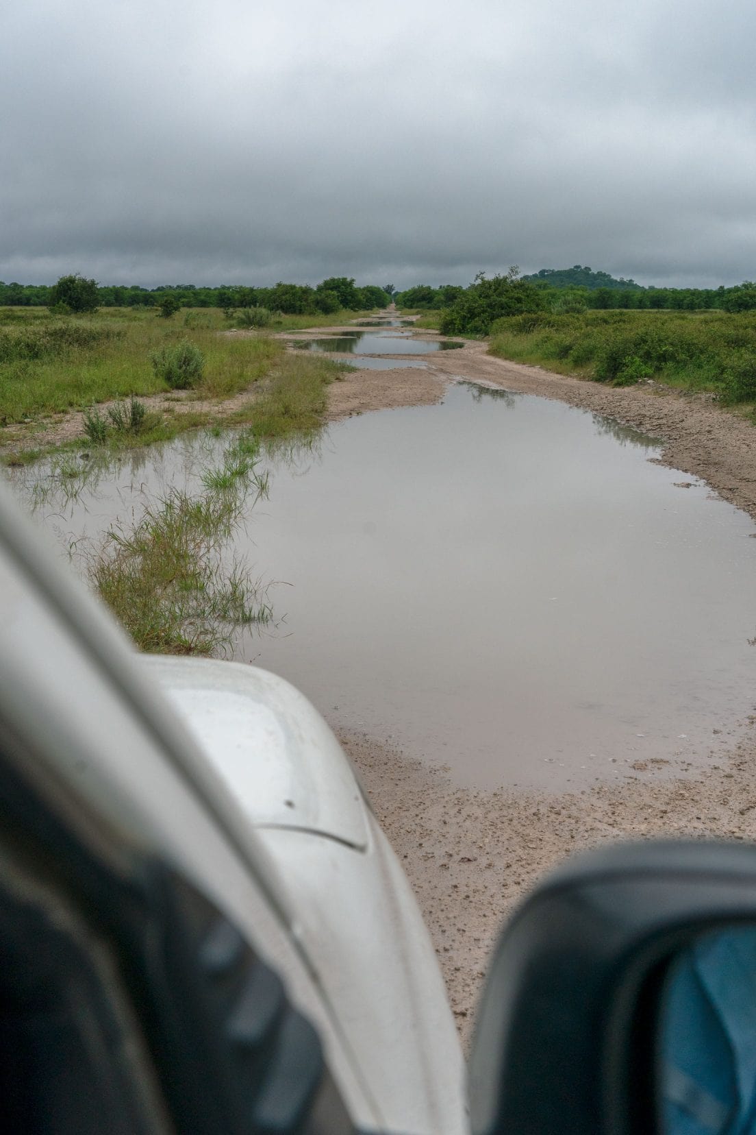 Pools-of-water-on-road-between-Chobe-and-Ihaha-camps