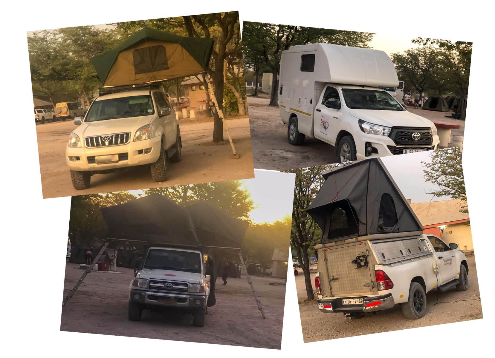 Overlanding botswana tips - 4 different types of 4x4 with tent and internal accommodation options 