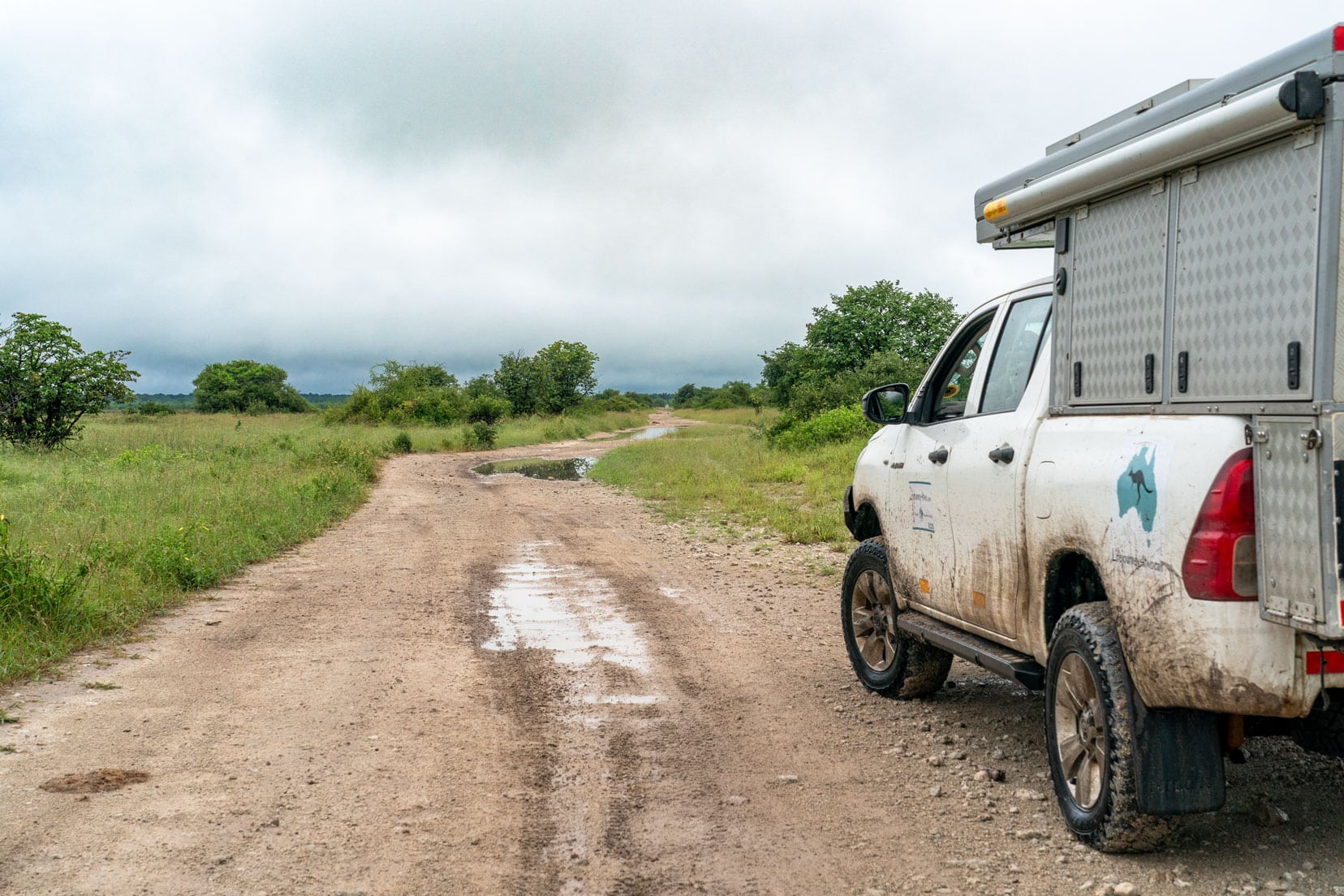 driving in Savuti - wet and muddy road