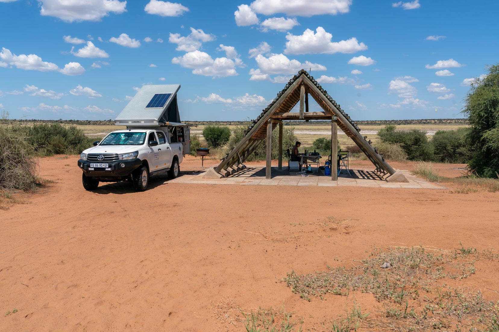 Camping in Kgalagadi-Transfrontier Park camping shelter,-Botswana