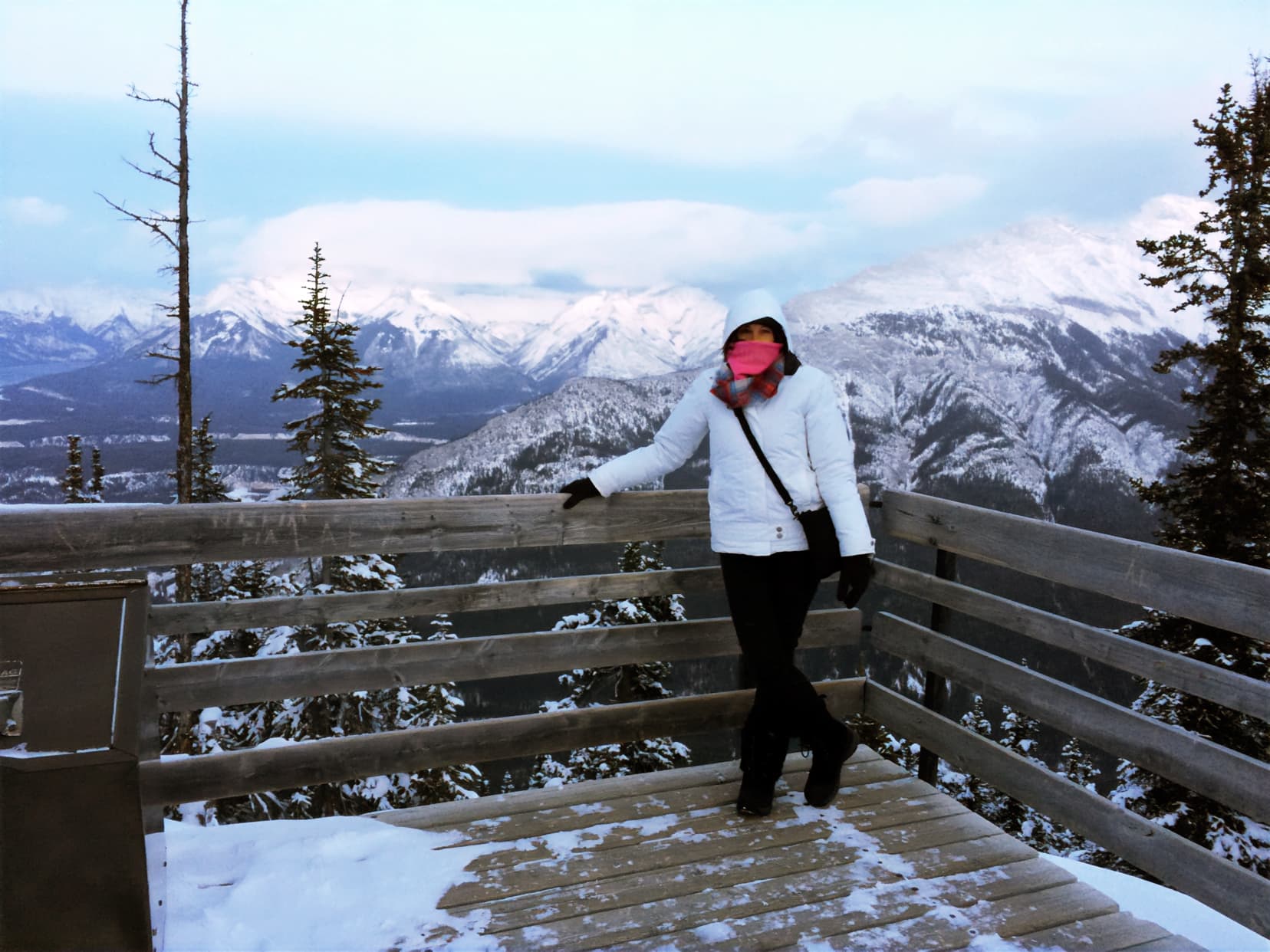 Shelley at one of the boardwalk lookouts at Banff Gondola 