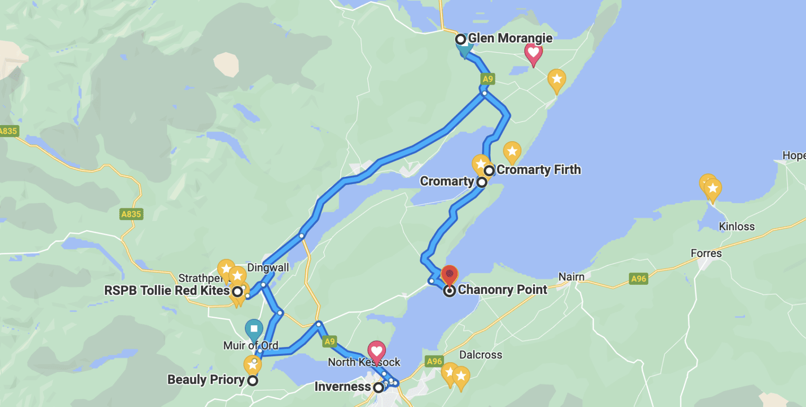 Road trip from inverness picture of Google map route 