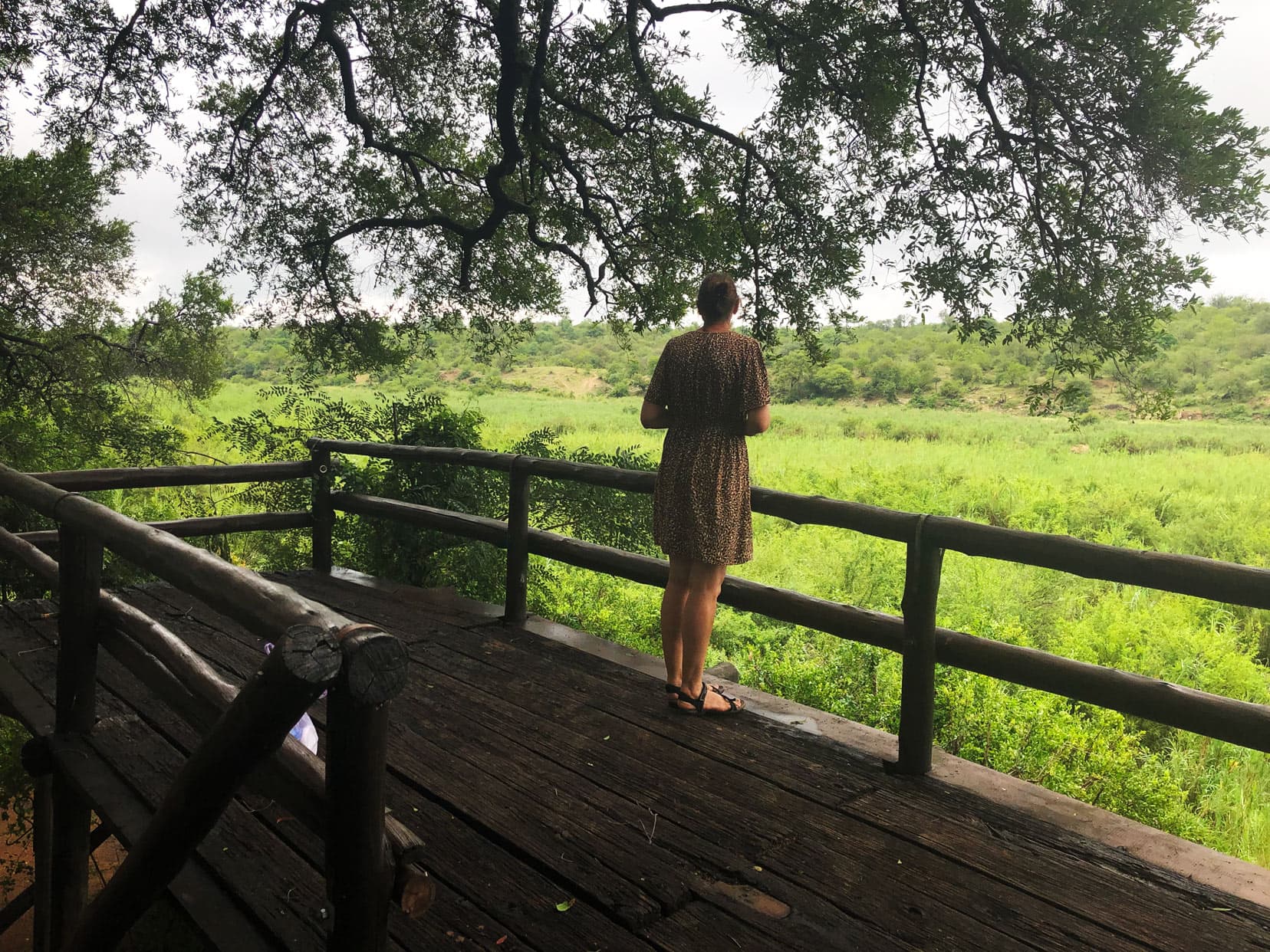 Shelley stood on the wooden lookout at Trailers Camp in Klaserie Nature reserve