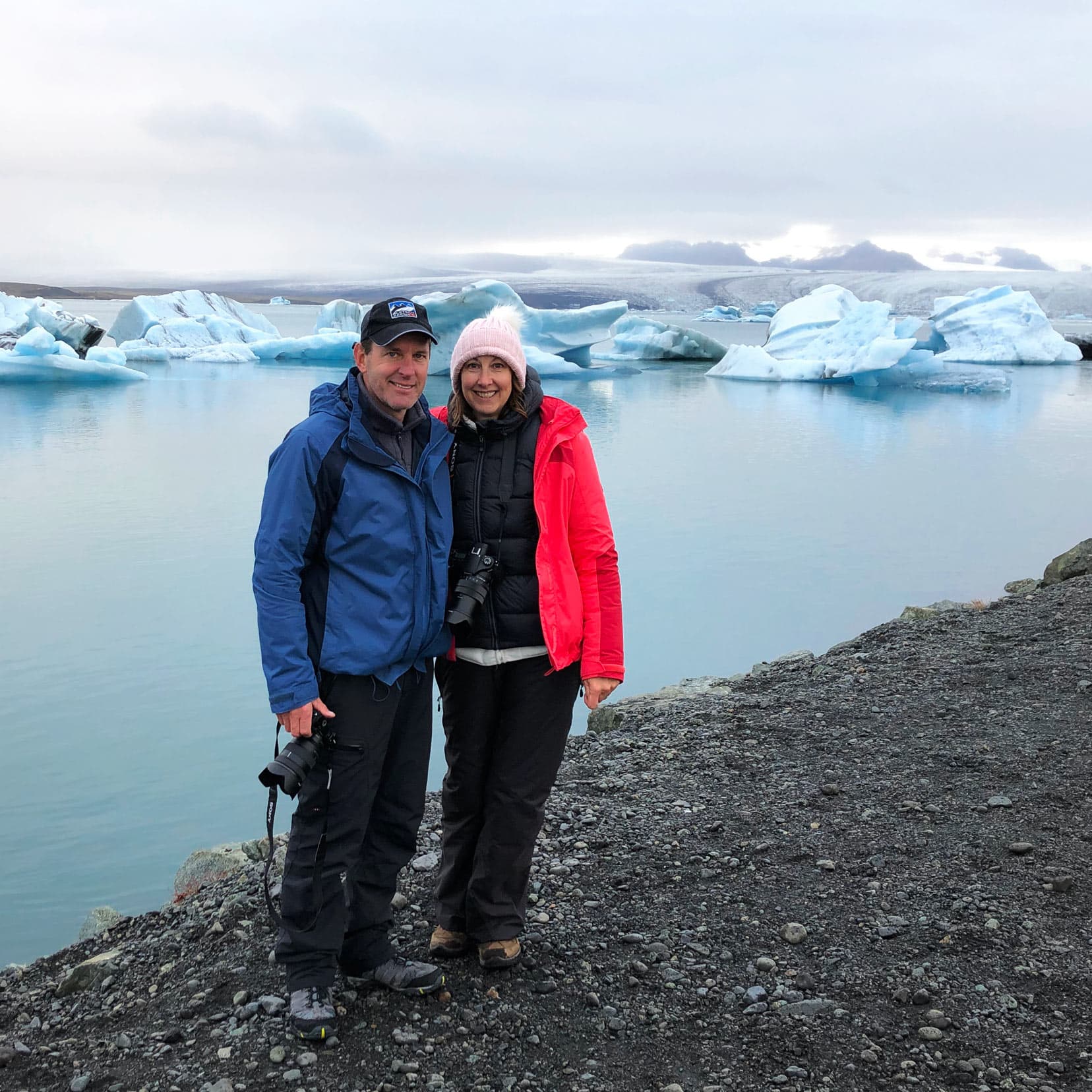 Lars and Shelley stood by a lake in iceland