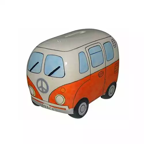 Ceramic Campervan Moneybox in Gift Box Orange