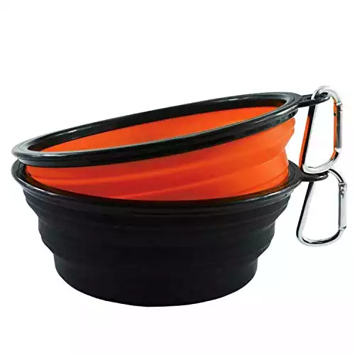 HINMAY Large Portable Pet Bowls Collapsible Dogs and Cats Food Water Feeding Bowl, Pack of 2 (Orange+Black)
