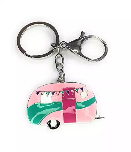 FizzyButton Gifts Pink Caravan Keyring Key Ring with Enamel Charm and Lobster Clasp