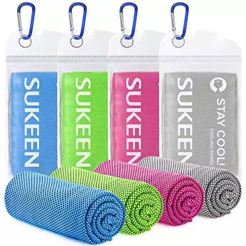 Sukeen [4 Pack Cooling Towel (40″x12″), Soft Breathable Microfiber Towel