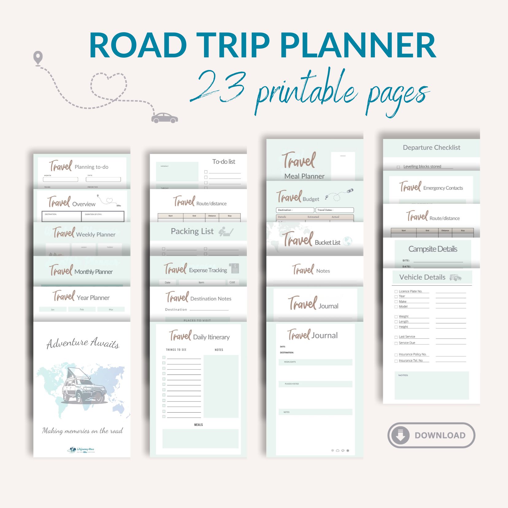 Road trip planner with bush camper on front cover