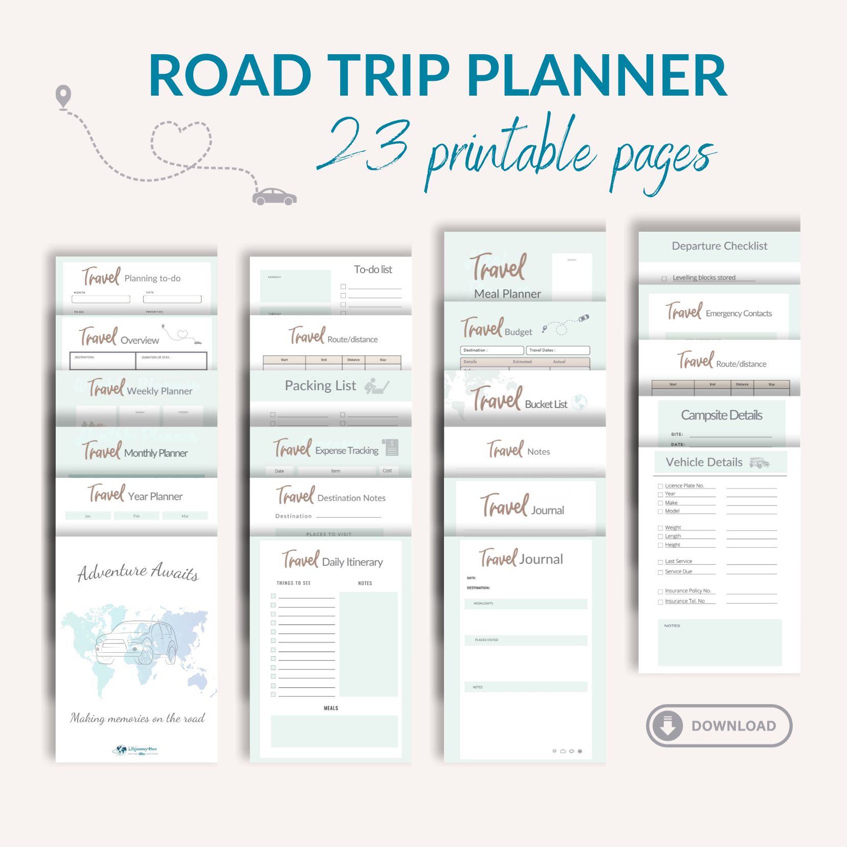 Road trip planner with car at front