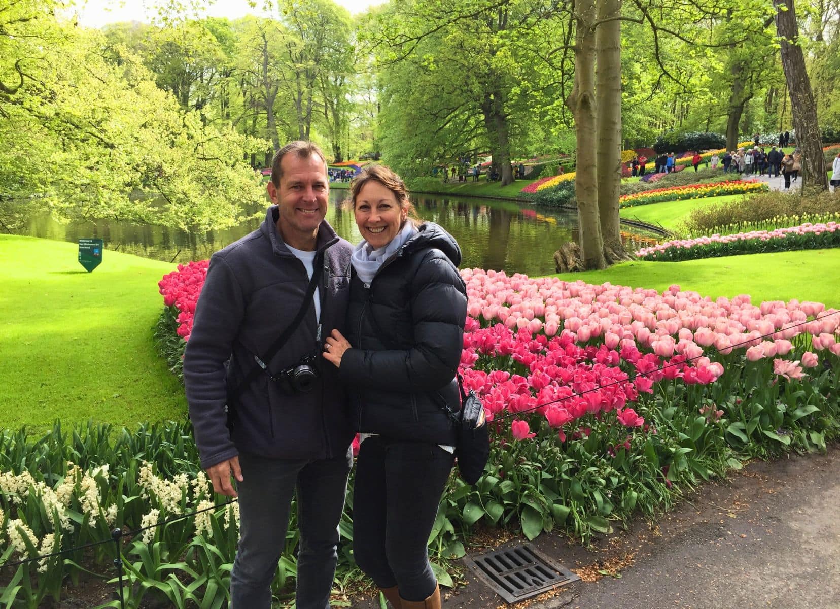 Lars and Shelley at Keukenhof surrounded by a tulip display