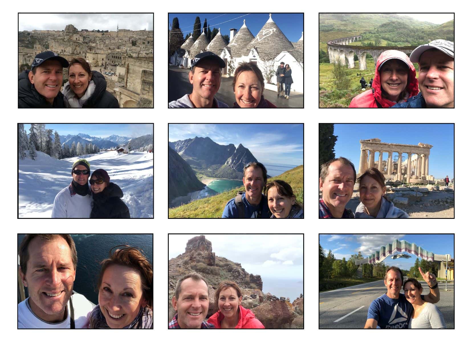 Collage of lars and Shelley selfies for travel tips for couples
