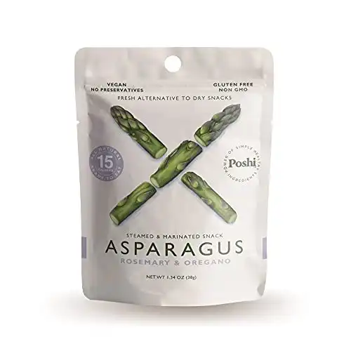 POSHI Asparagus Vegetable Snack | Rosemary + Oregano | Keto, Vegan, Paleo, Non GMO, Low Carb + Calorie, Gluten Free, Marinated + Steamed Cuts, Gourmet, Healthy, Natural (10 Pack, 1.34 oz)