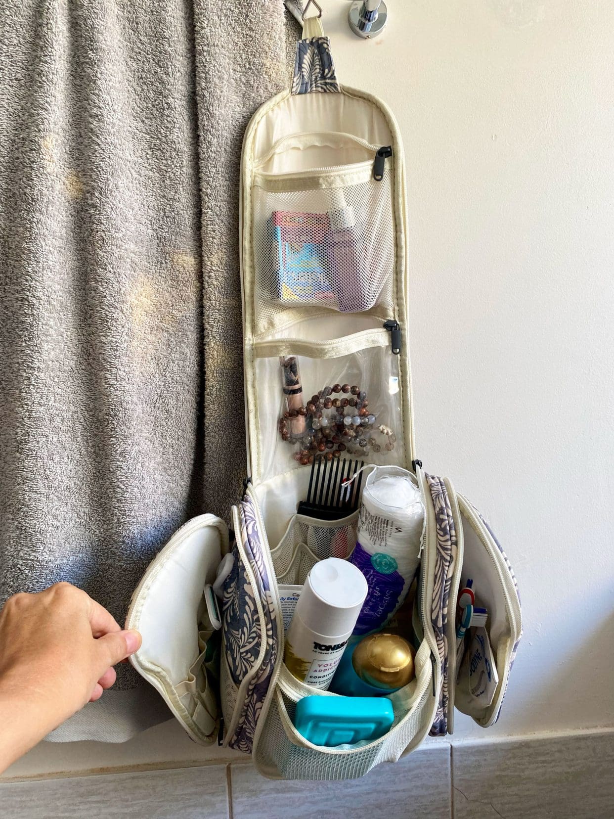 My open toiletry bag showing it in use