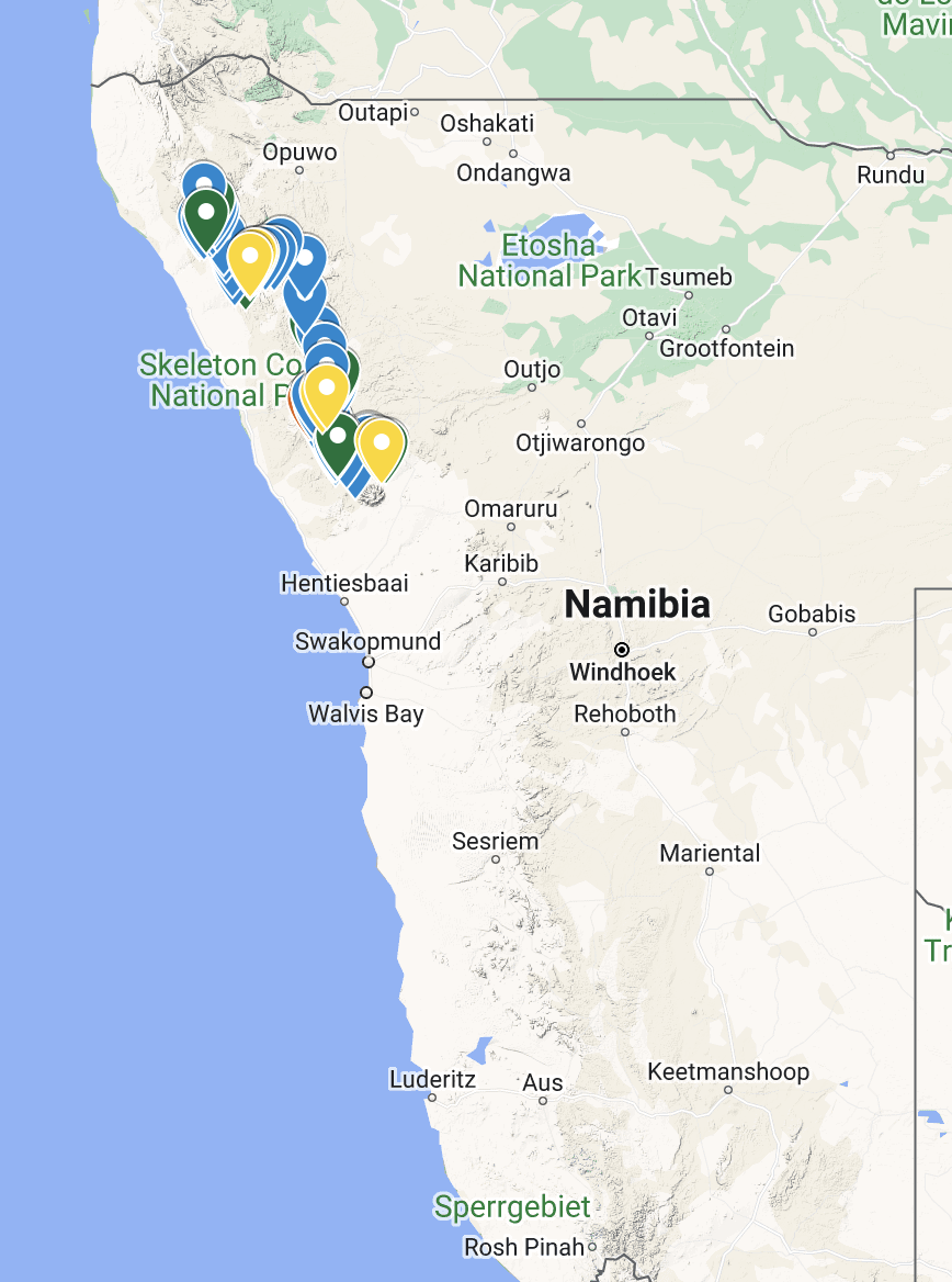 Map of Desert elephants in Namibia route overview