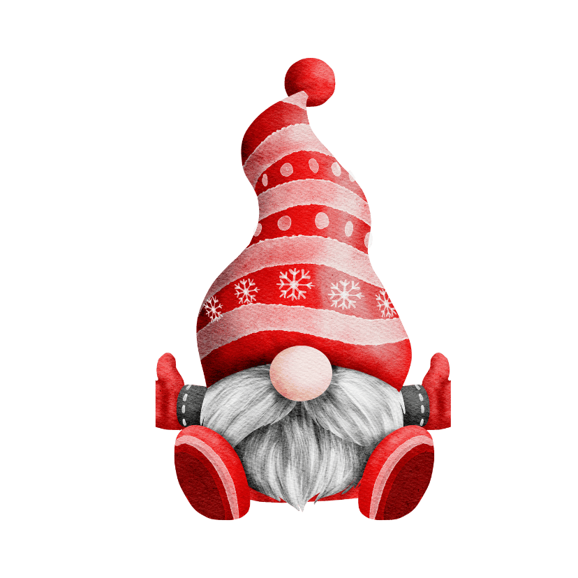 Gnome dressed in winter red and white wooly clothing