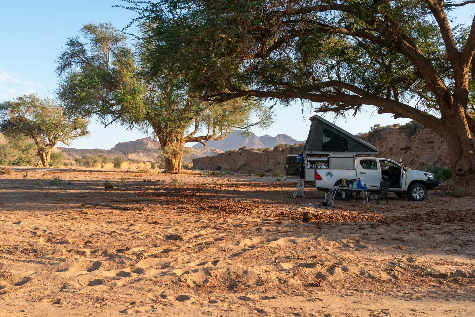 Huab River camp site in dry river bed, Namibia