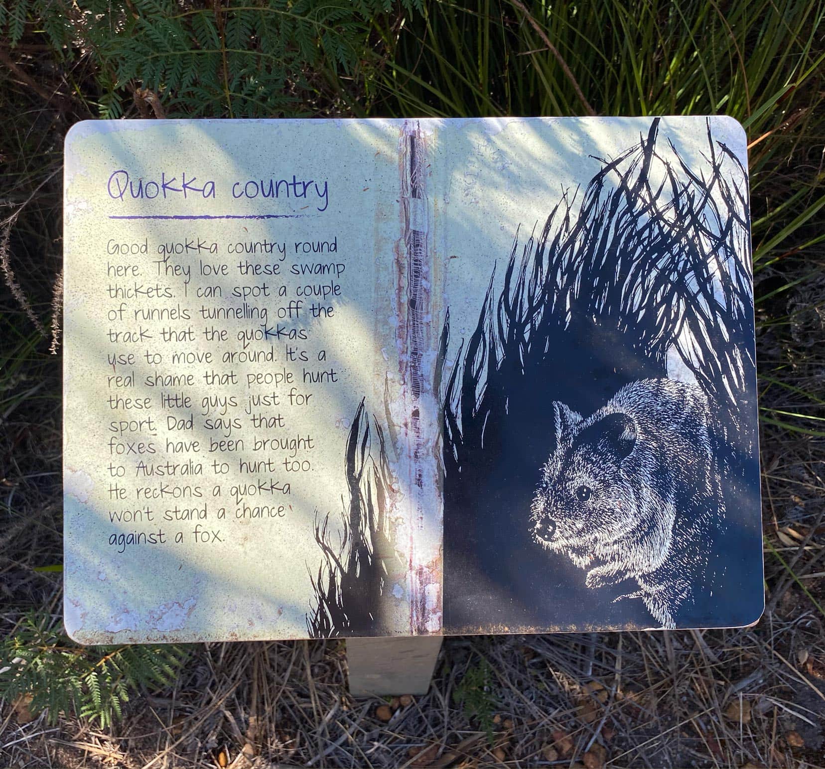 Heritage-Trail-Quokka-sign-with a diary entry about how they were used as sport 