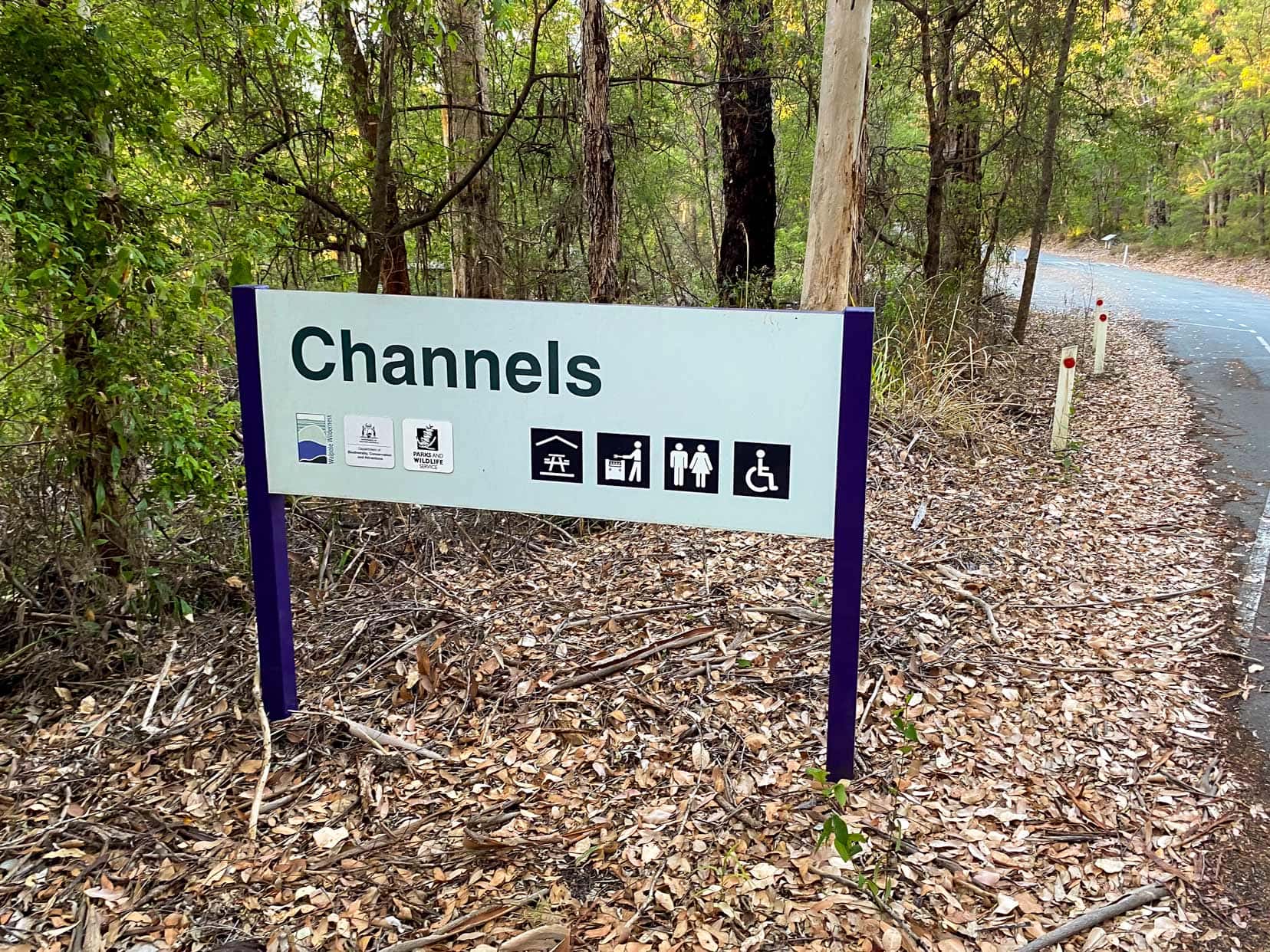Channels sign with images showing BBQ toilets disabled access
