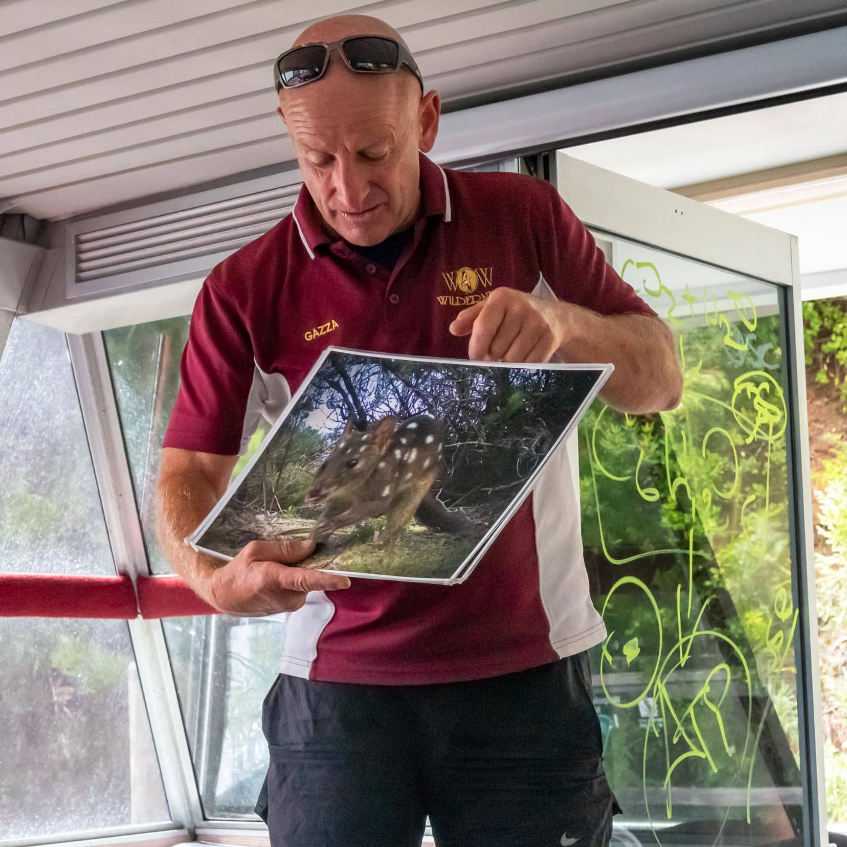 Gary showing us a photo of the western quokka caught on the trap camera 