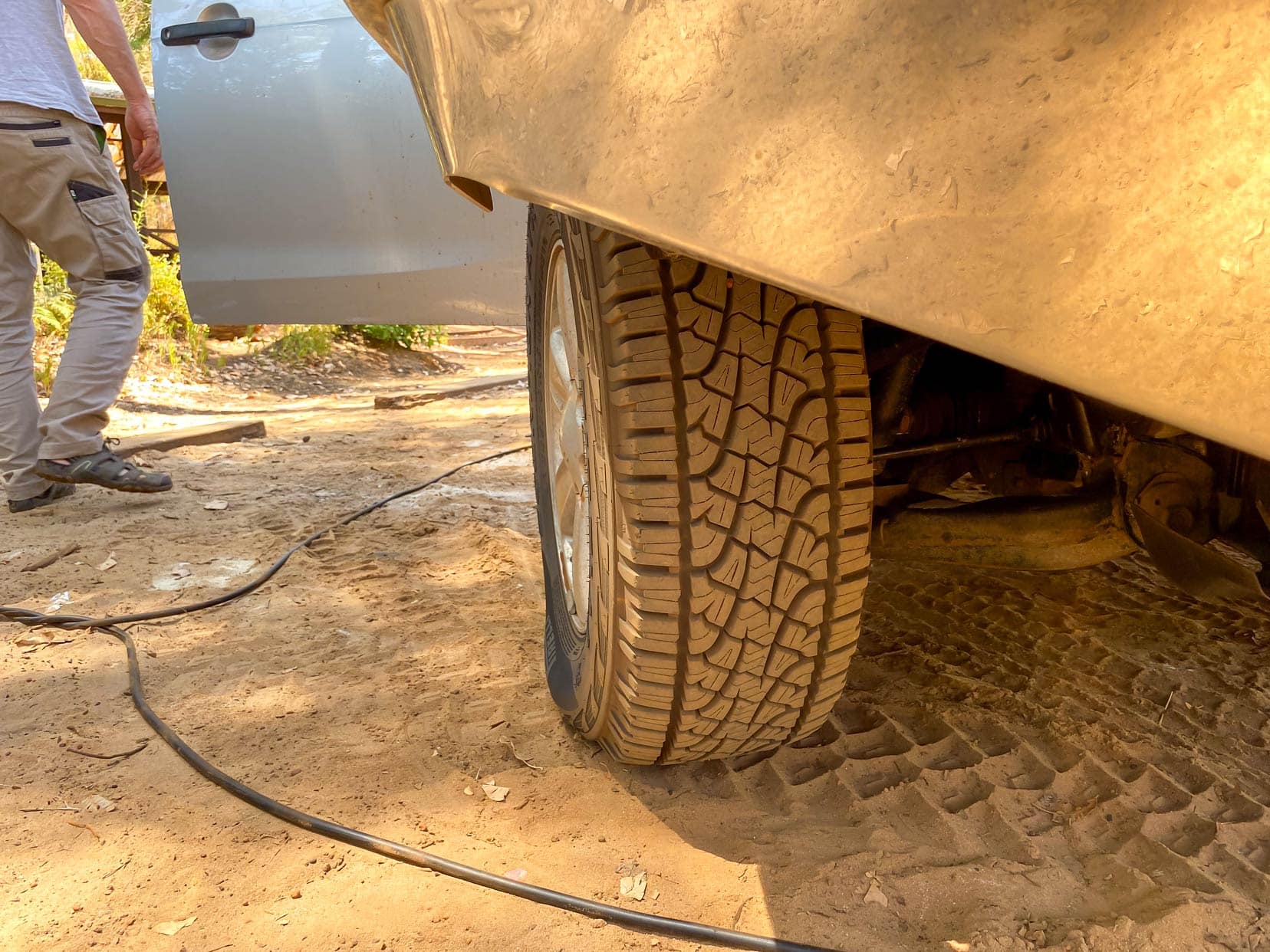 flattish tyre undergoing inflation