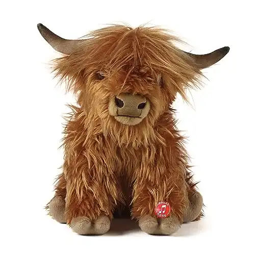 Living Nature Highland Cow Brown Plush Toy | Farm Toy with Sound | Soft Toy Gift for Kids | Naturli Eco-Friendly Plush | 22 cm