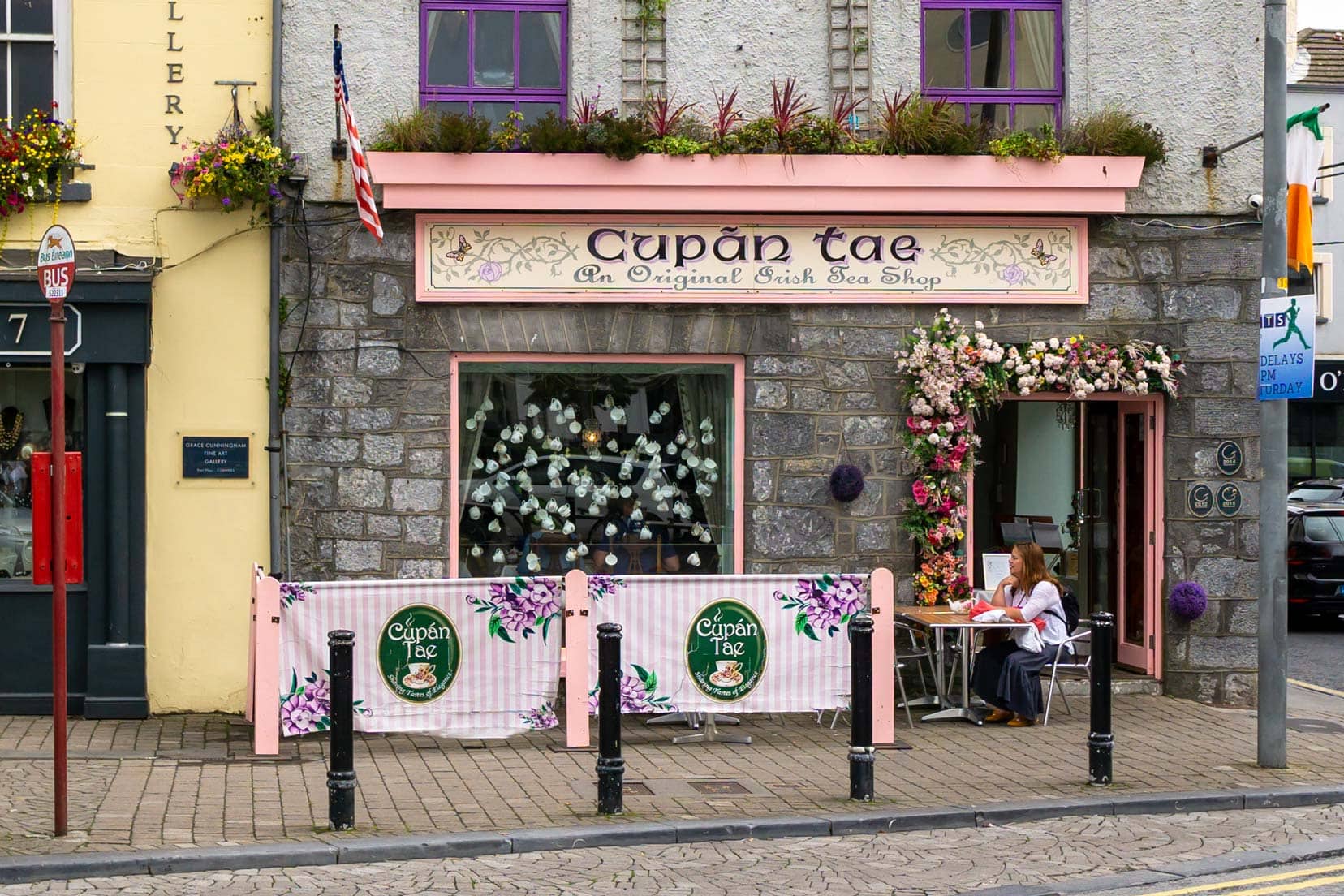 A pink coloured coffe shop  