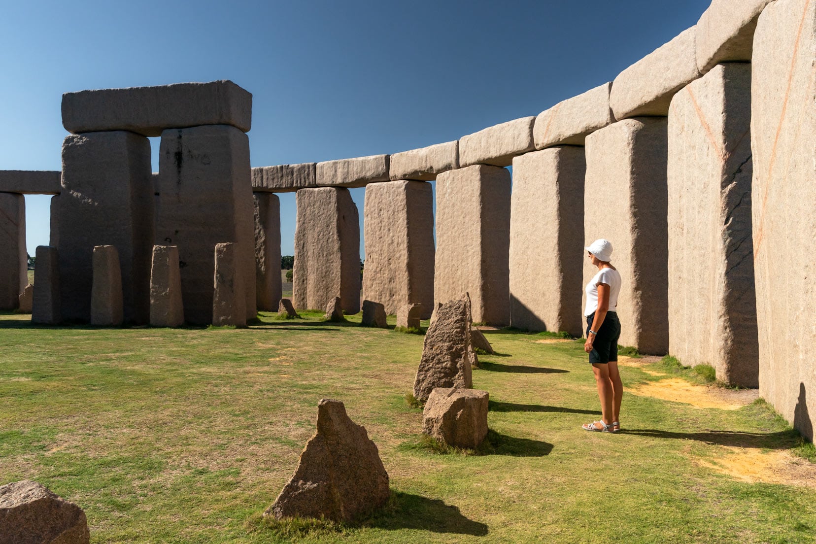 Shelley looking at the outer walls of Esperance Stonehenge
