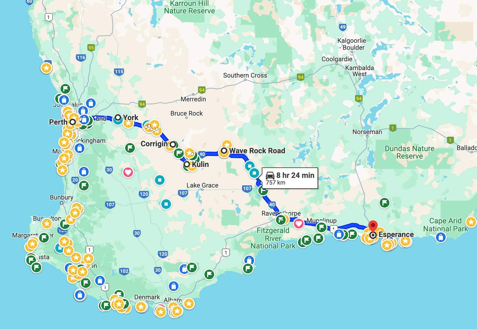 Perth-to-esperance-Route-Map