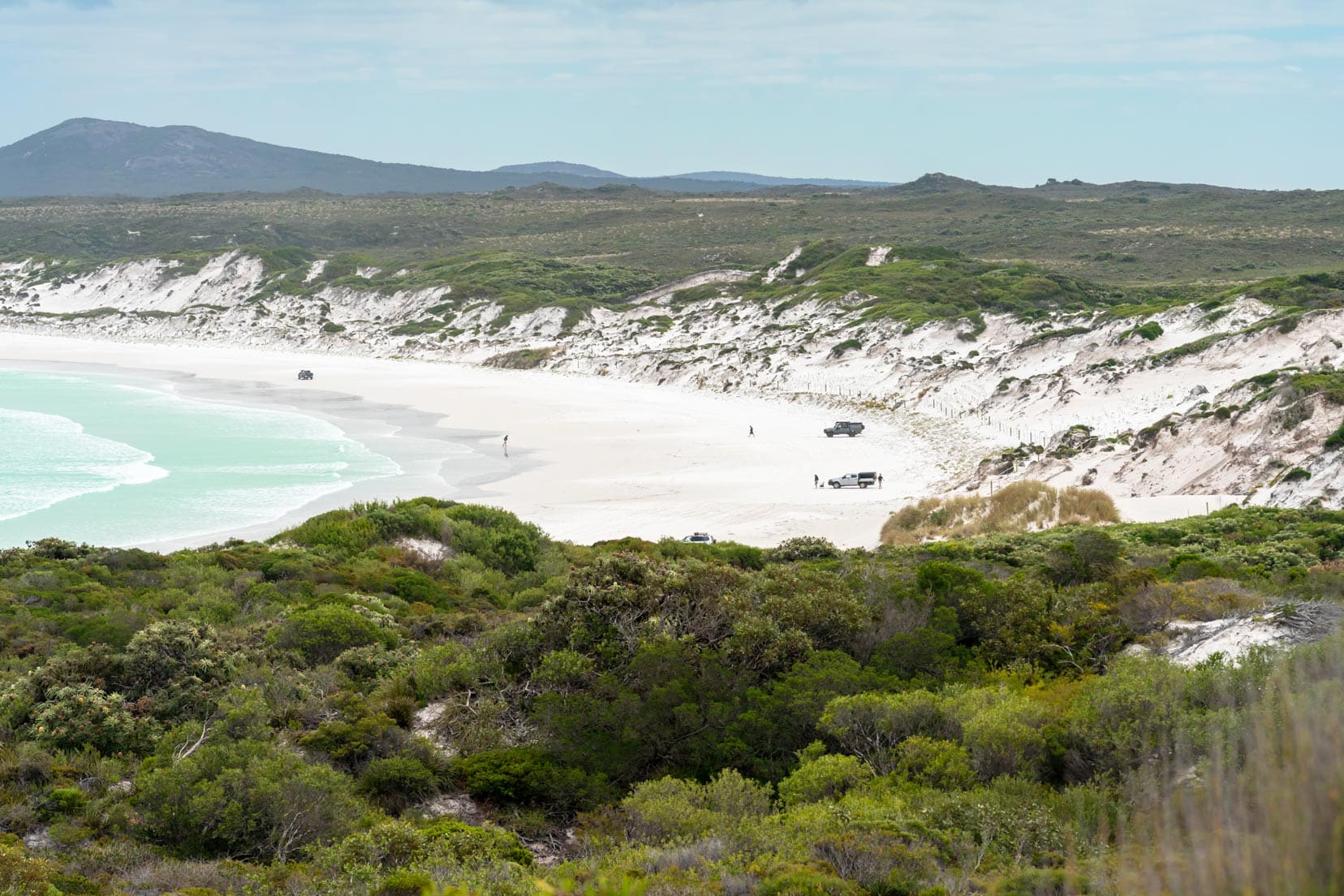 Wharton Beach viw from the hill white sand and turquoise waters 