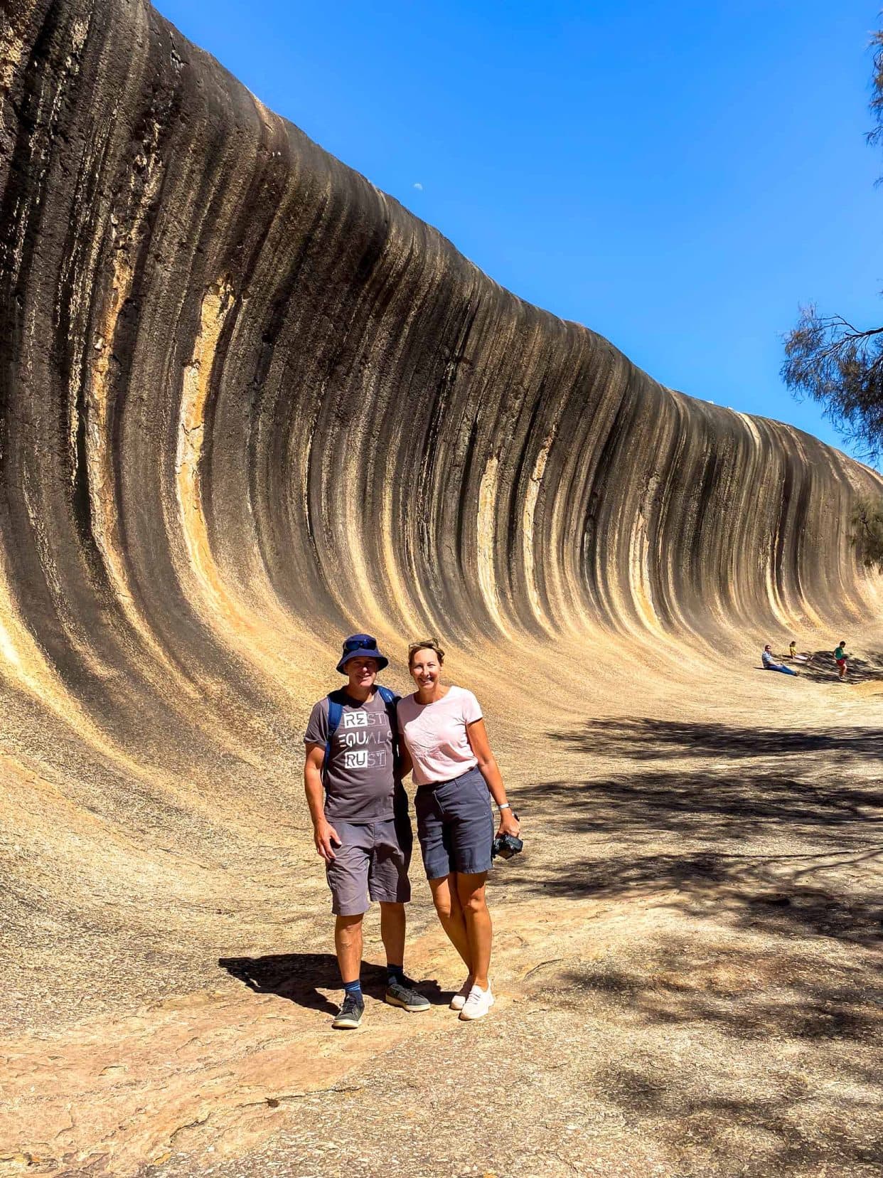 shelley and Lars at wave rock - a rock shaped like a wave