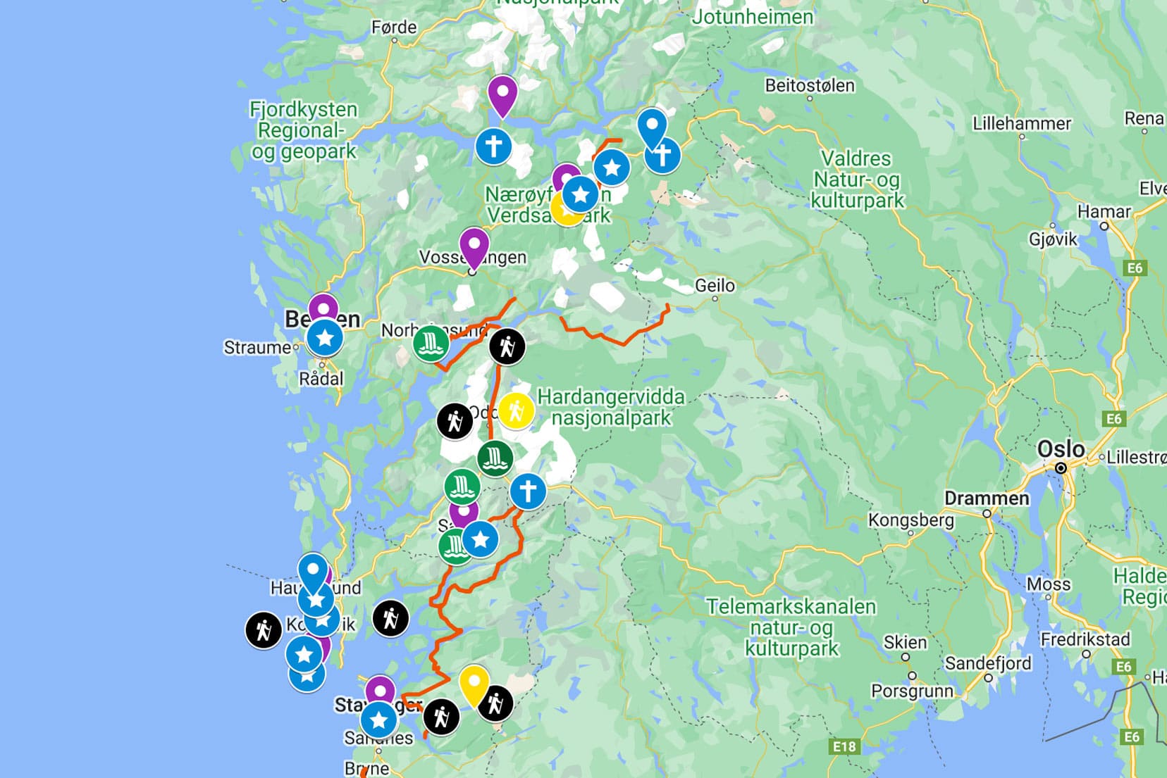 Bergen to Stavanger map