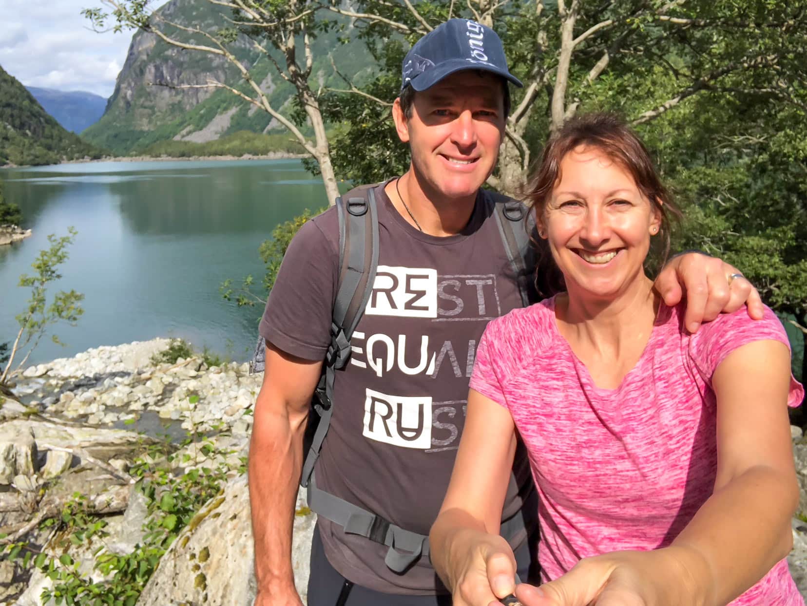 Shelley and I at Bondhusvatnet with the lake in the background. 