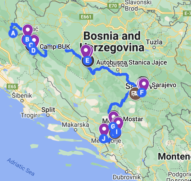 Europe Road Trip Bosnia Road Trip Map