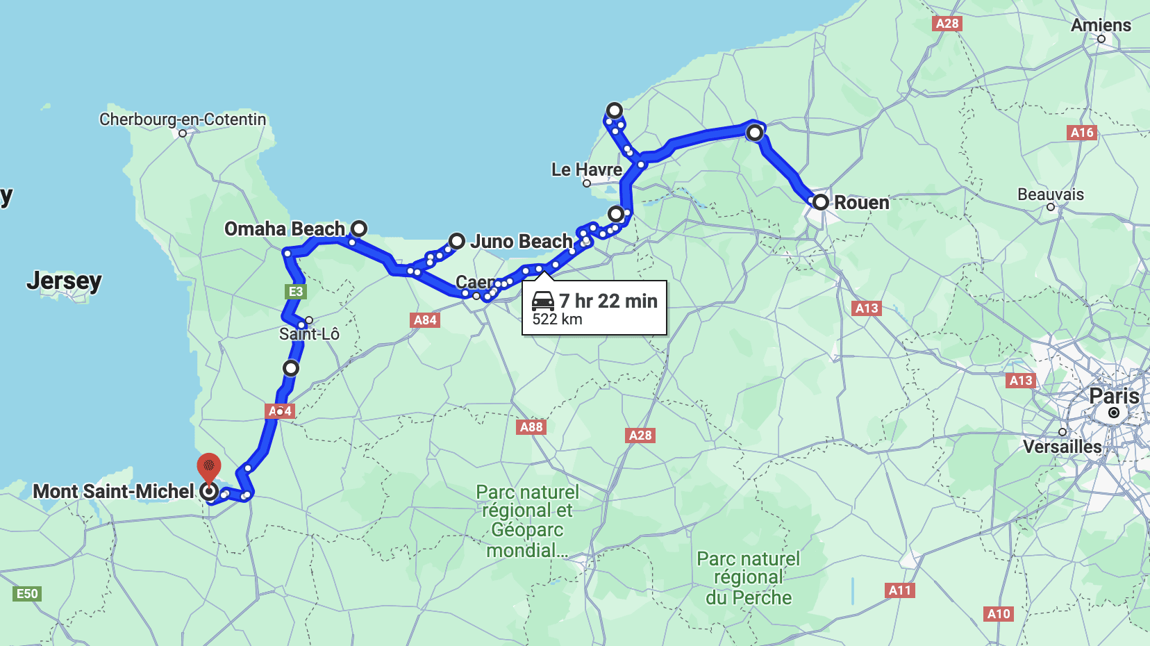 Europe Road Trip Normandy Map
