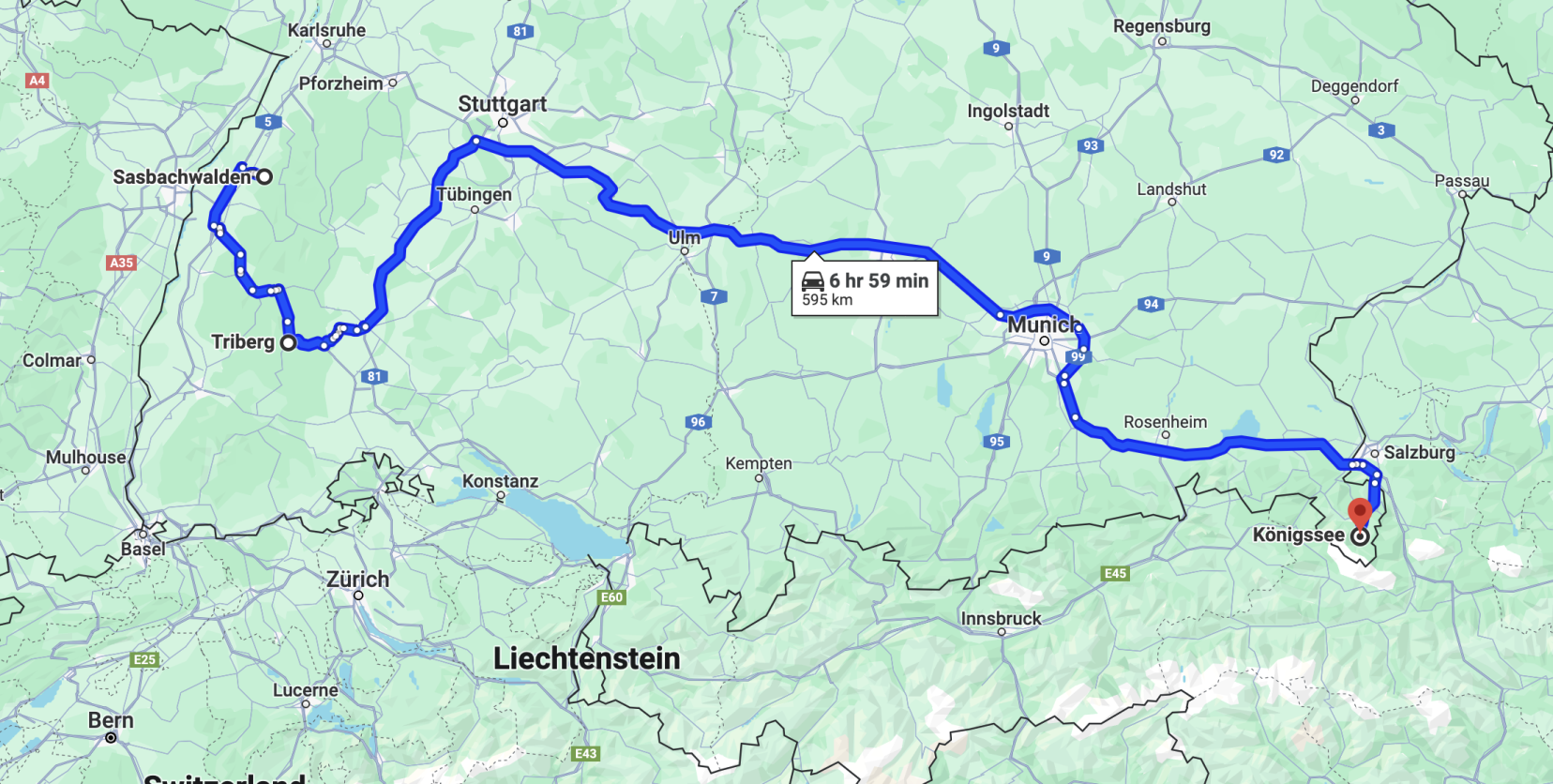 Europe Road Trip Route Southern Germany Map