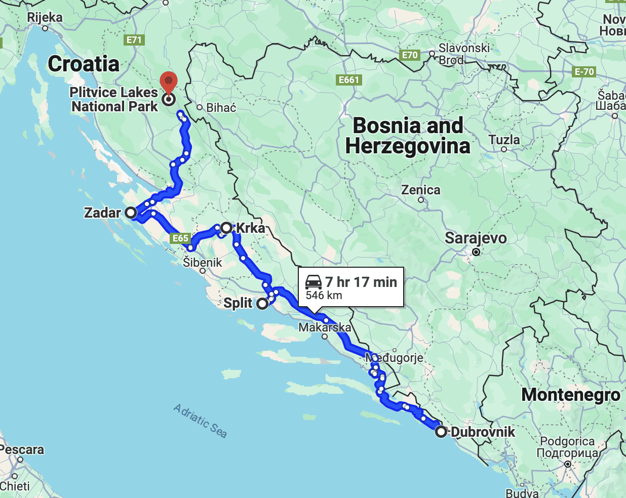 Europe Road Trip Routes Croatia Map