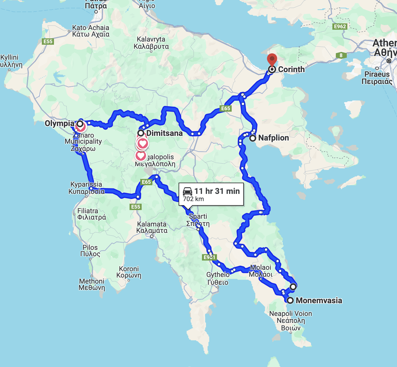 Europe Road Trip Routes - Peloponnese