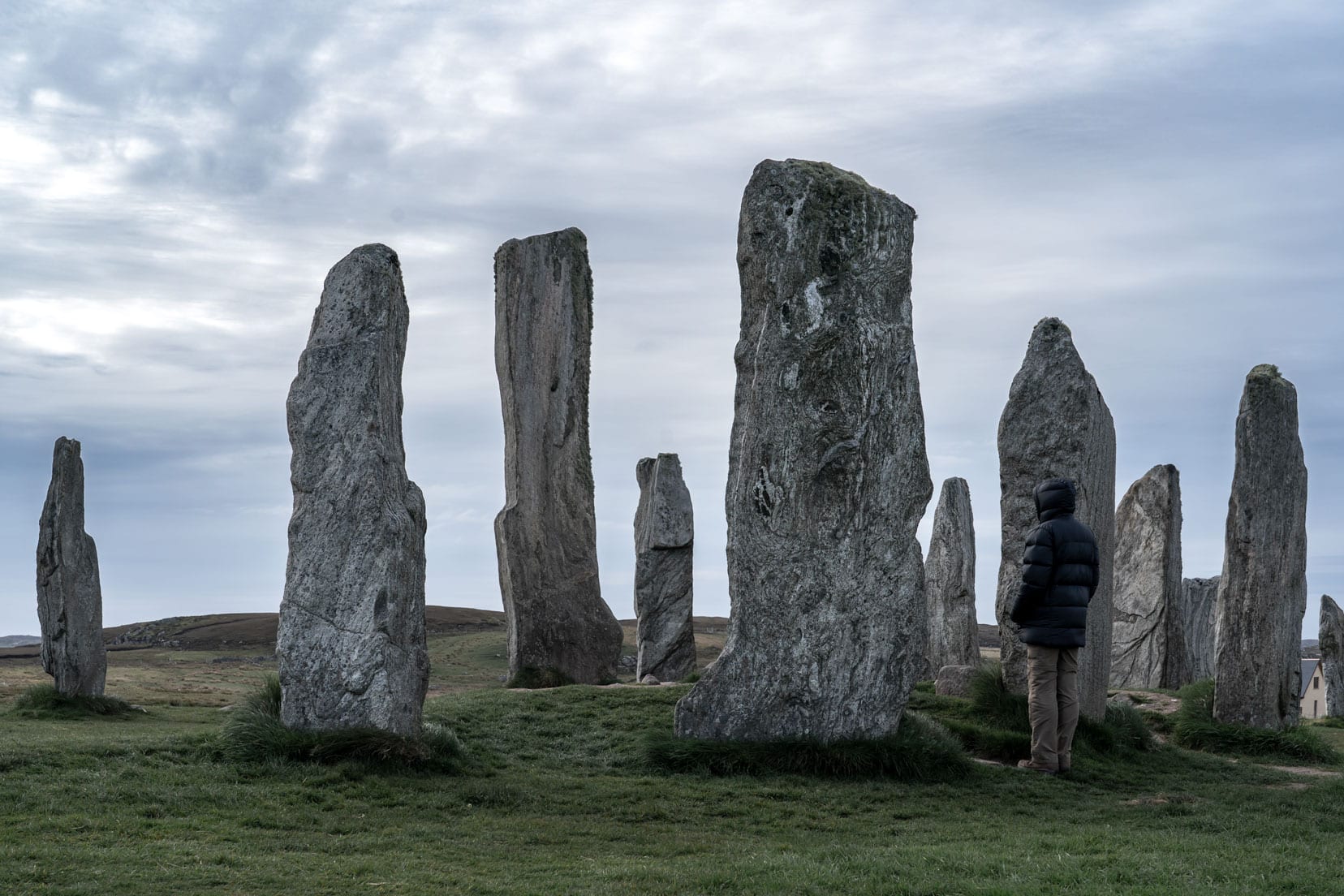 Standing stones with Shelley stood by one which is twice the size of her